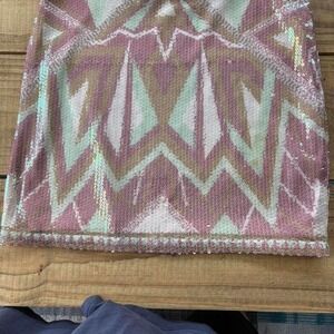 Decree Womens Geometric Sequin Mini Skirt Pink Gold Mint Chevron Size Large